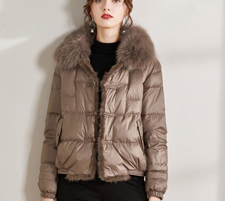 Duck Down Short Puffer Coats Real Fur Collar & Trim