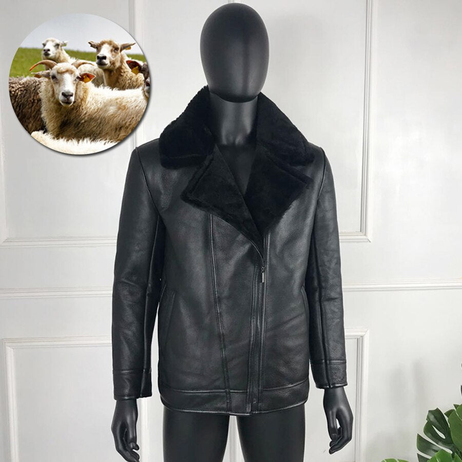 Black Genuine Leather Coat Real Fur Shearling