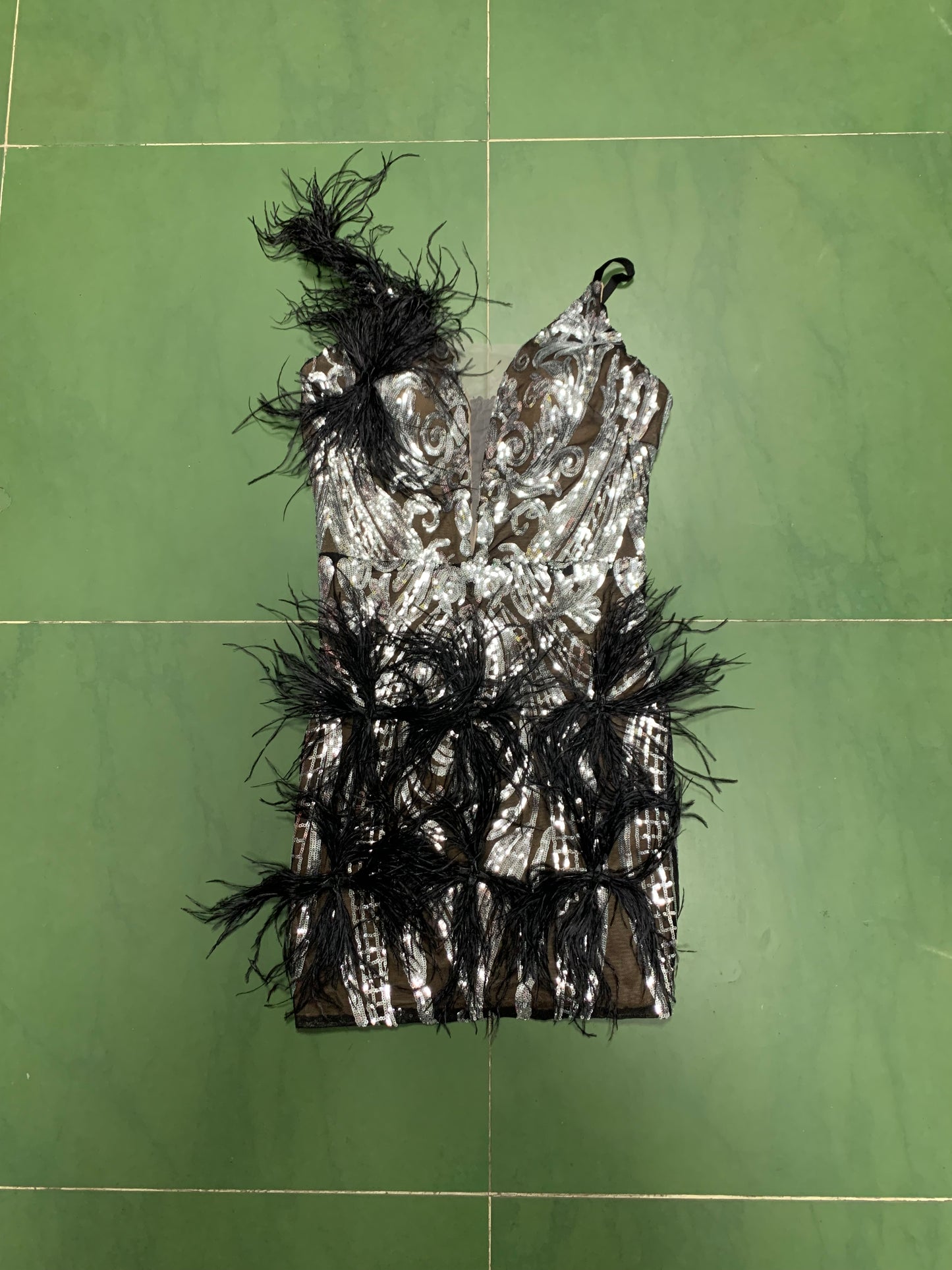 Black Feathers Sequin Mini Dress