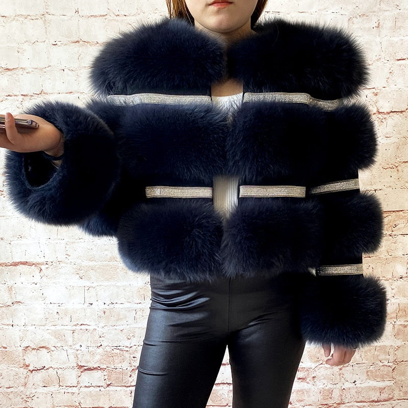 Real Fox Fur Crystal Diamond Jackets