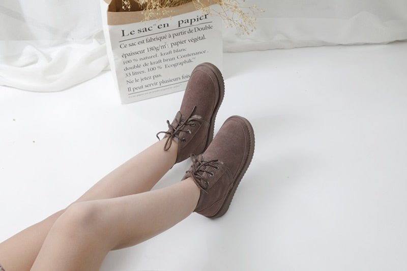 Genuine Leather Wool Ankle Snow Boots