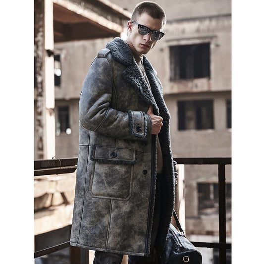 Genuine Leather Shearling Fur Coat X-Long