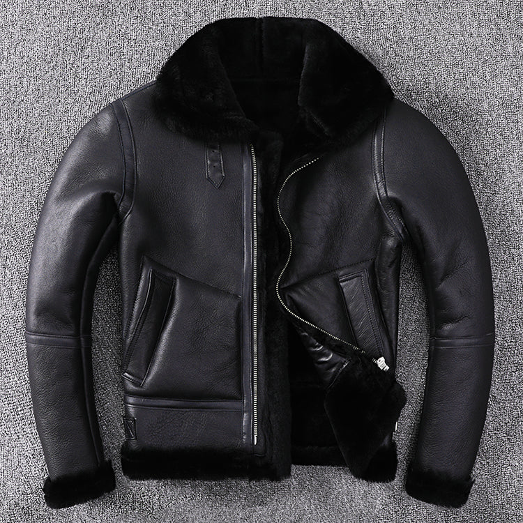 Genuine Leather Real Wool Fur Moto Jacket