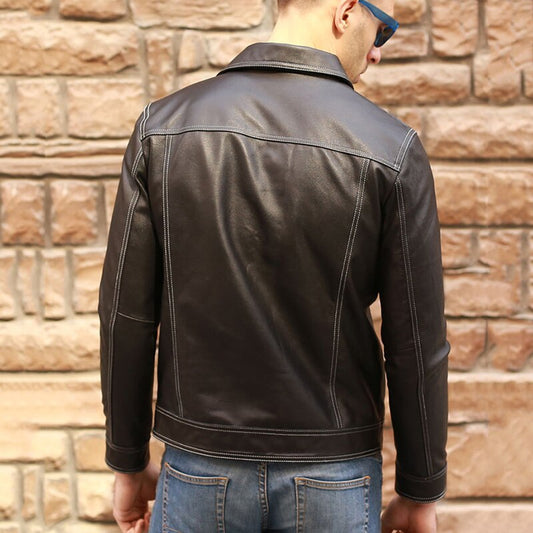 Genuine Leather Jacket Slim Lapel