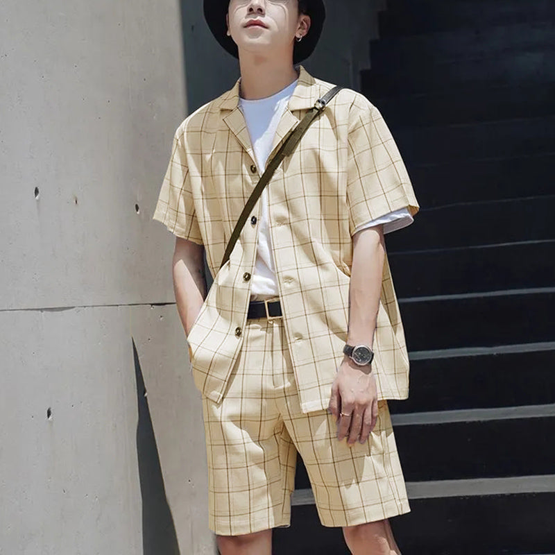 Stripe Short Sleeve Button Shirt & Shorts Sets