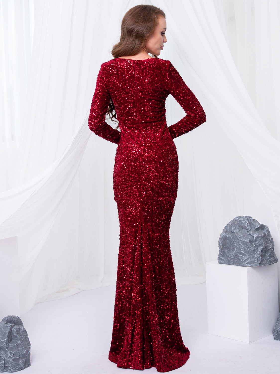 Sleeved Sequin Maxi Mermaid Gown's