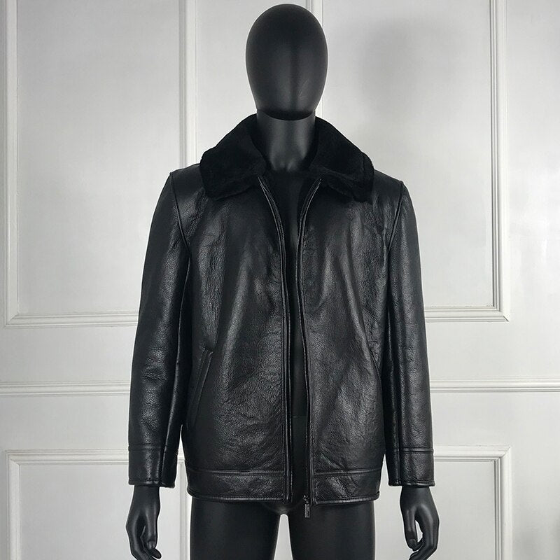 Black Genuine Leather Coats Real Fur Liner