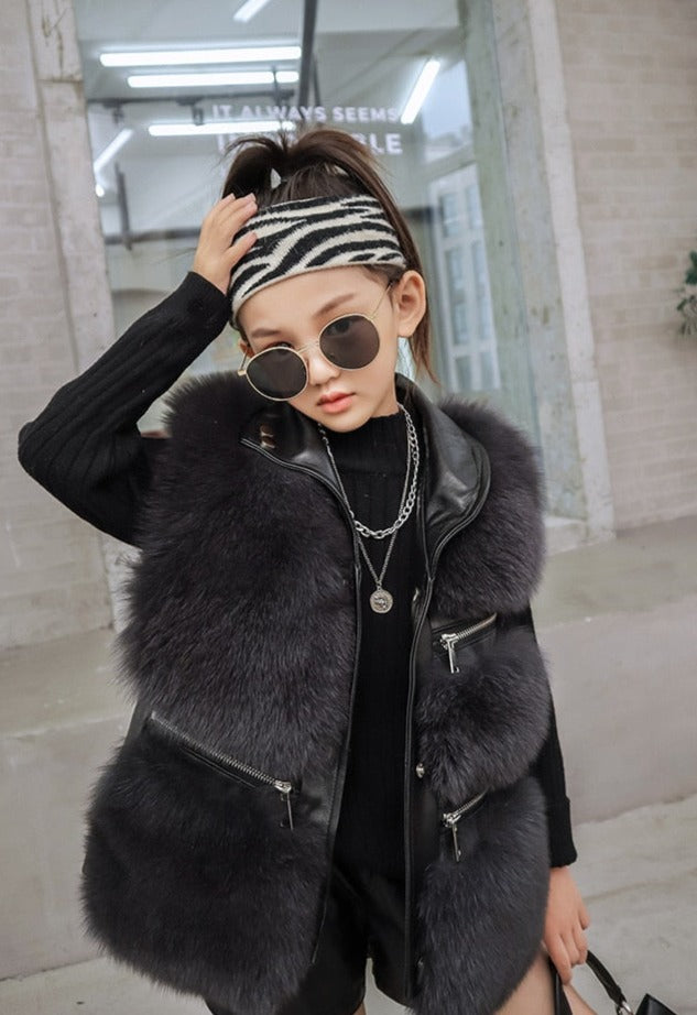 Girls black fur on sale vest