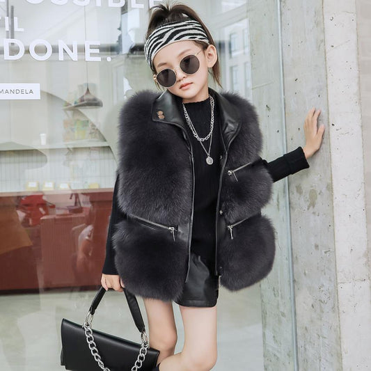 Real Natural Fox Fur Moto Vest For Girls