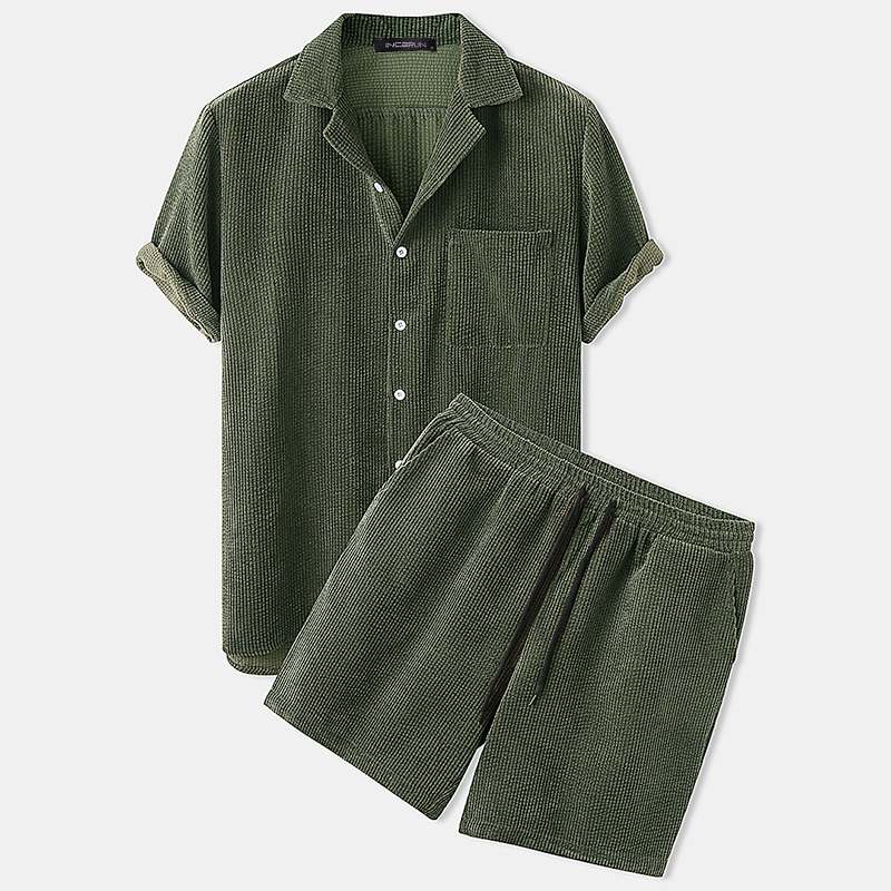 Corduroy Short Sleeve Button Shirt & Short Sets