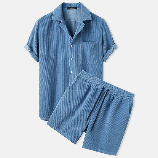 Corduroy Short Sleeve Button Shirt & Short Sets