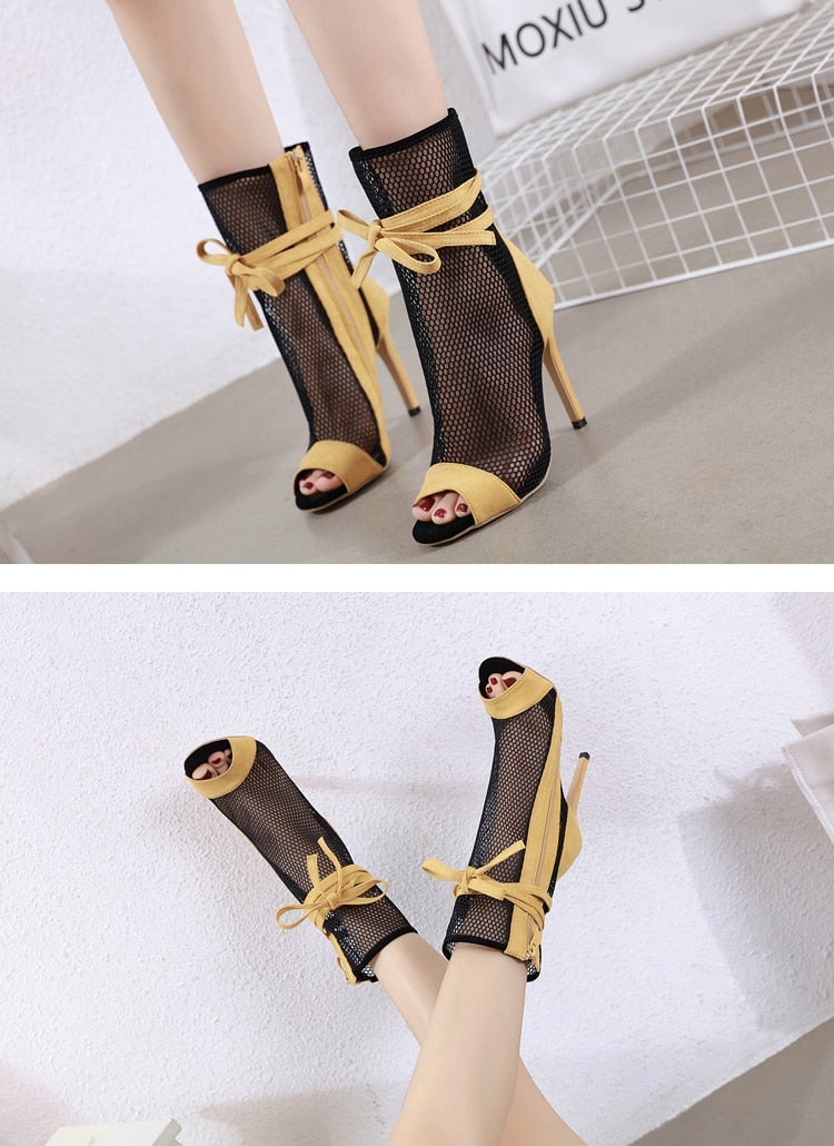 Peep-toe Stiletto Bandage Ankle Boots