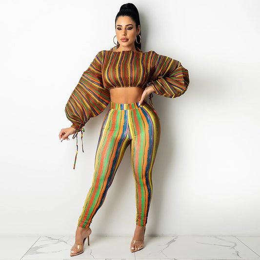 Colorful Loose Long Sleeves Crop & Leggings