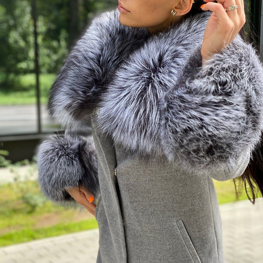 Real Fur Collar And Cuff Mid-length Coats