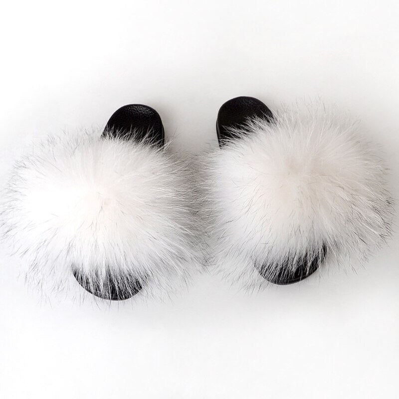 Real Fur Slides Sandals Slippers Flip Flops