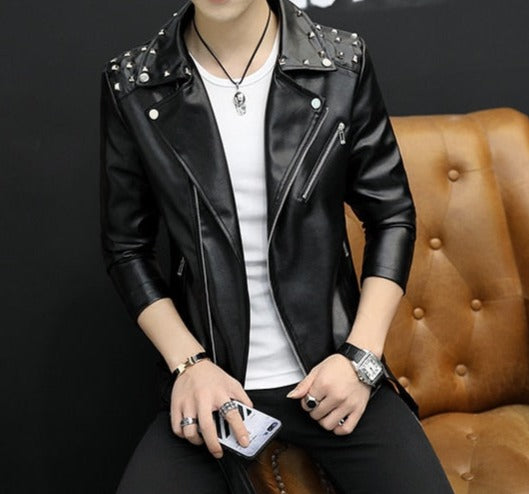 Modern Slim PU Moto Leather Jackets (White/Red/Black)