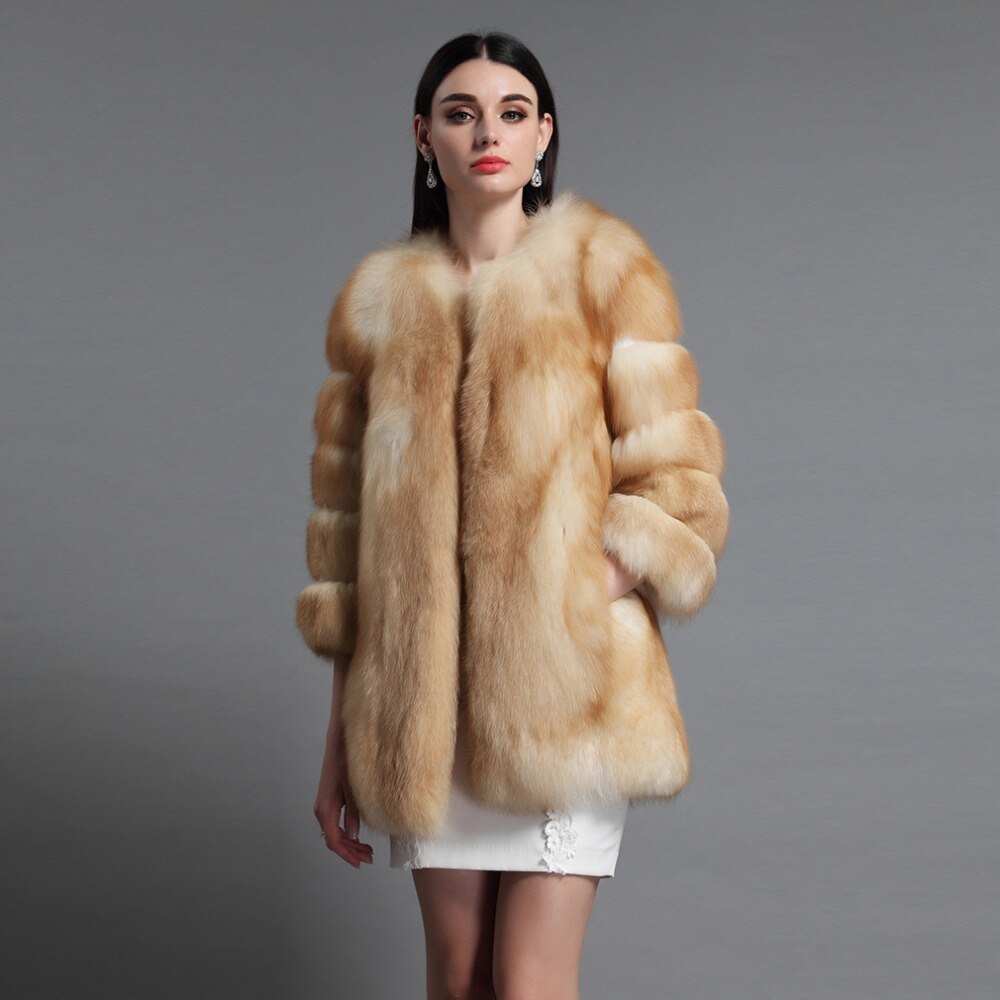 Red Fox Fur Full Pelt Three Quarter Sleeve Fur Coat