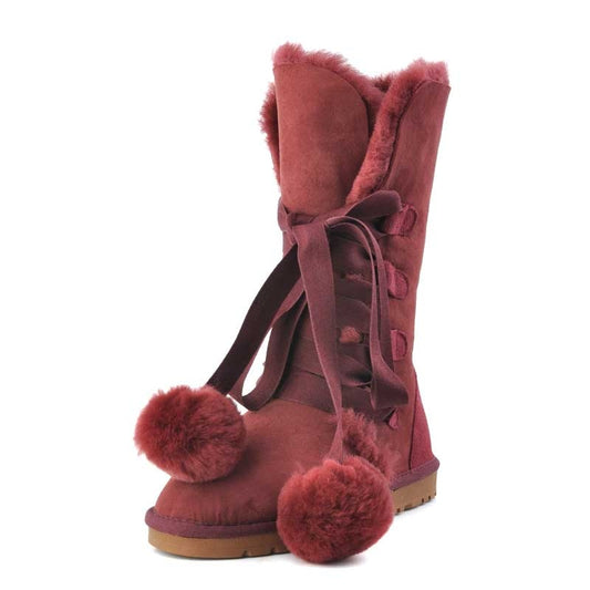 Genuine Leather High Snow Boots Shearling Lining