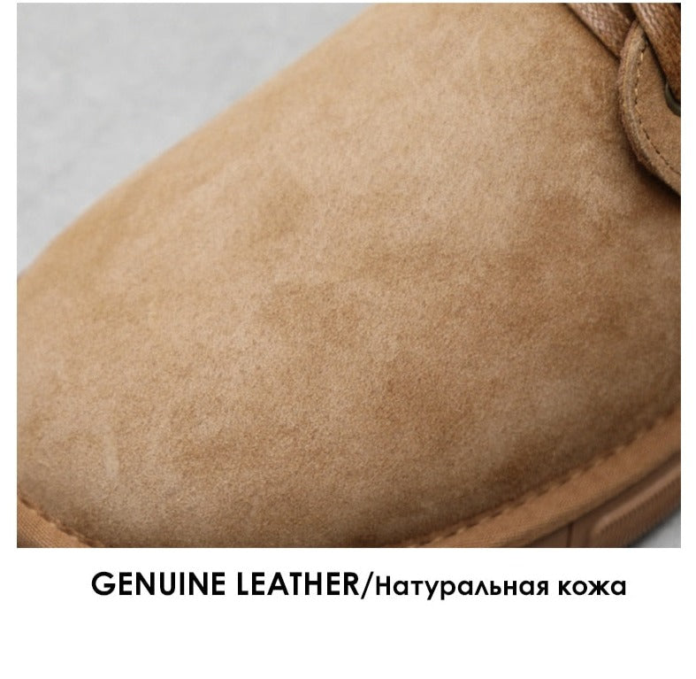 Genuine Leather Men Boots Real Wool Waterproof