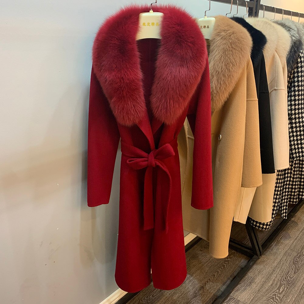 Real Wool Real Fox Fur Collar Long Coats