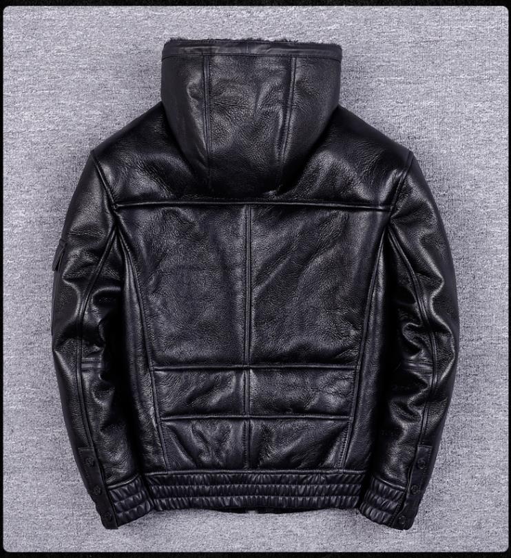Genuine Leather Jackets Shearling Lining Hoodie