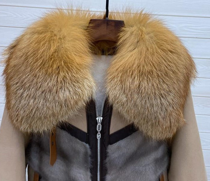 Genuine Leather Real Mink Shearling & Fox Fur Coat