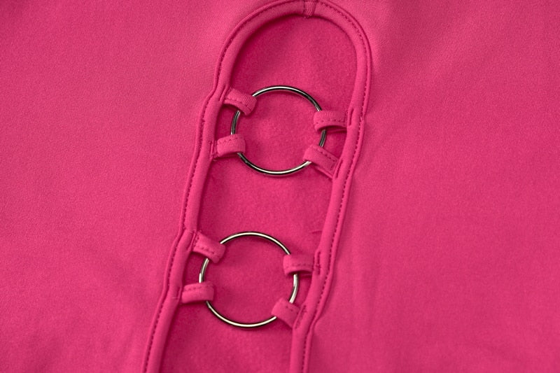 Pink Hollow Ring Mini Dress