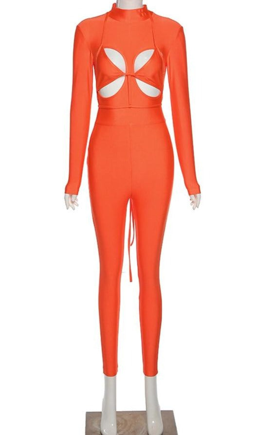 Long Sleeve Hollow Breast Jumpsuits