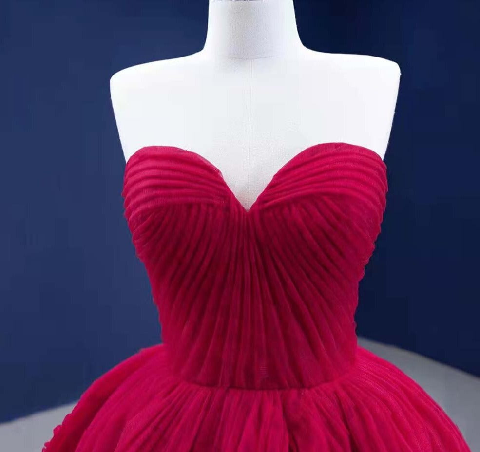 Candy Red Pleated Tulle Sleeveless Mermaid Gown