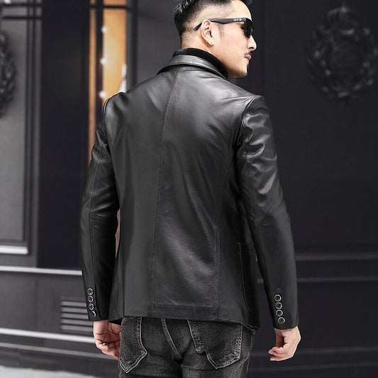Black Genuine Leather Slim Blazer