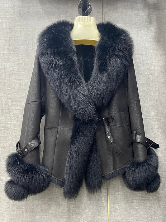 Real Rabbit Fur Liner Real Fox Fur Collar & Cuffs Coats