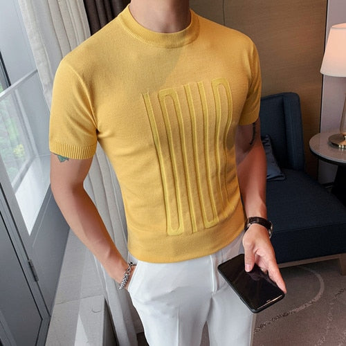 Knitted O-Neck Slim Fit Short Sleeve Shirts