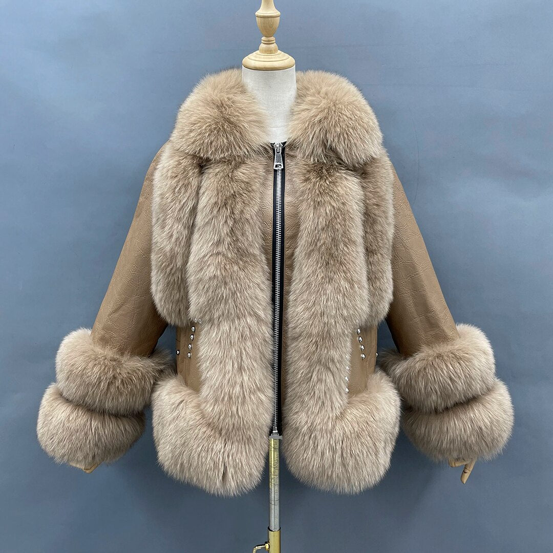 Genuine Leather Coats With Fluffy Real Fur Pattern