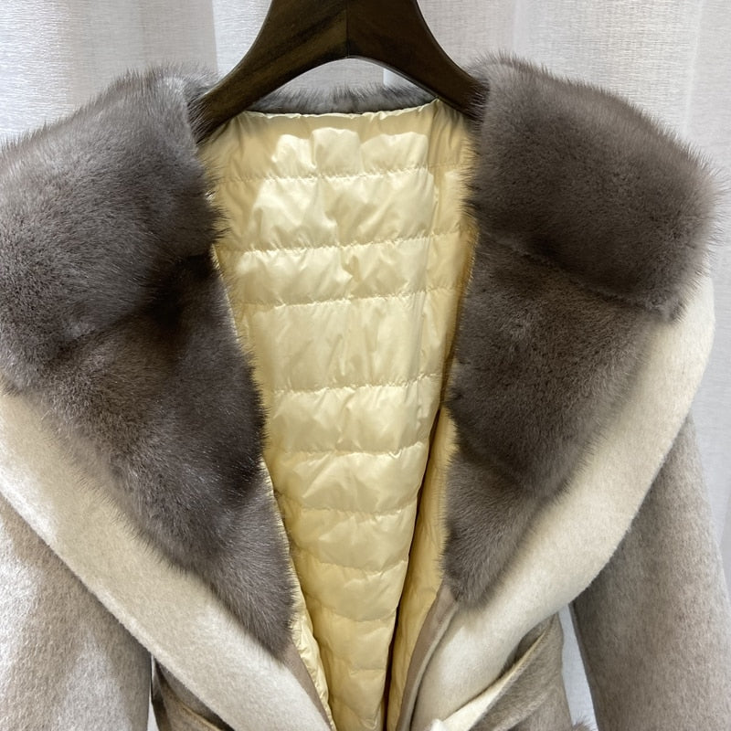 Cashmere Duck Down Coats Real Mink Fur Collar Parka