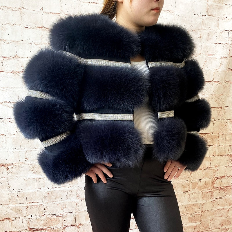 Real Fox Fur Crystal Diamond Jackets