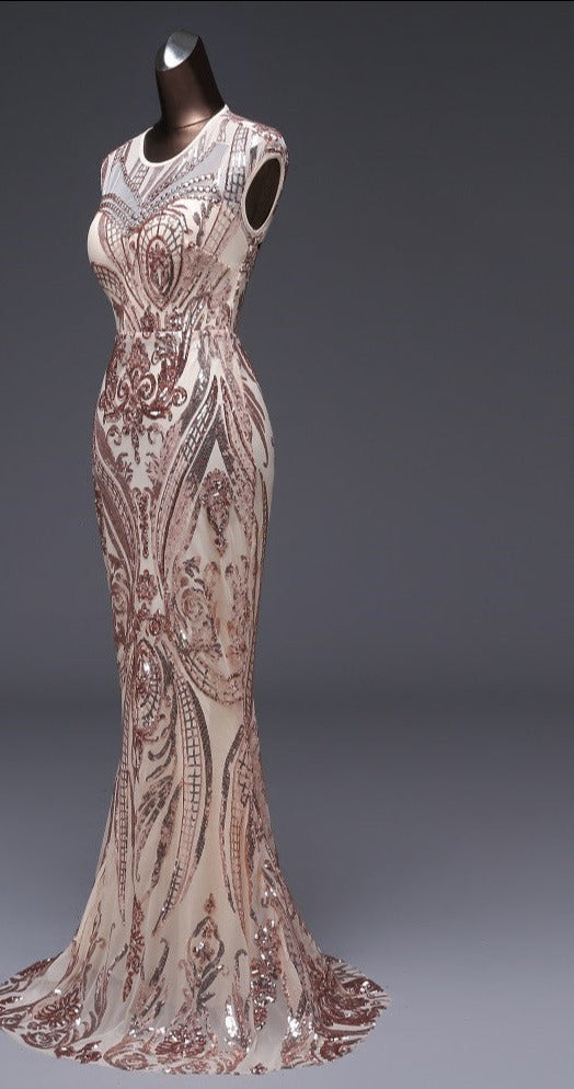 Pattern Sequin Sleeve Mermaid Maxi Dresses