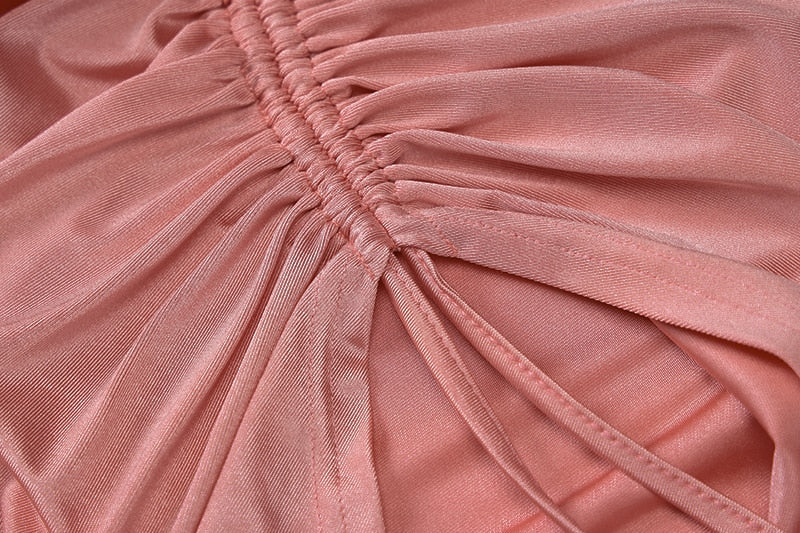 Long Sleeve Ruched Drawstring Midi Dresses