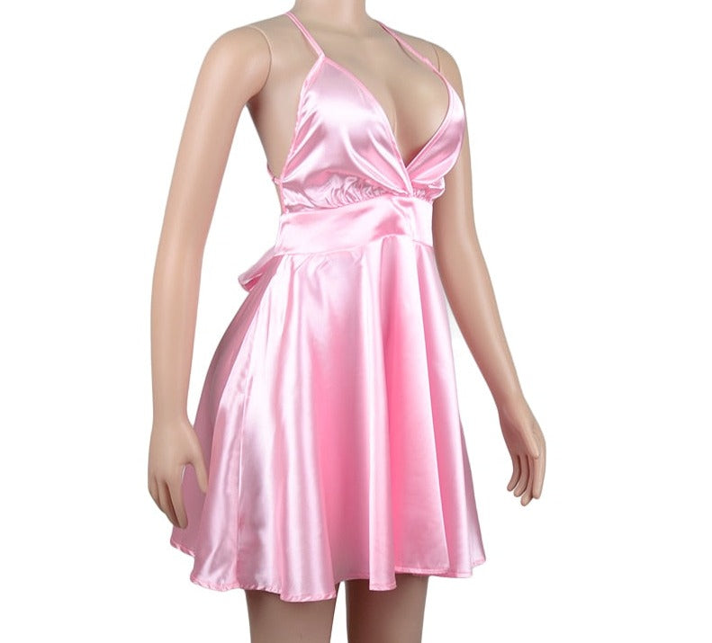 Satin Sleeveless Mini Dresses