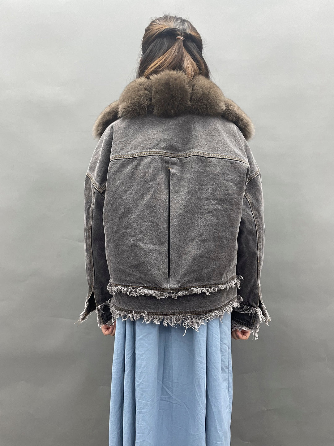 Duck Down Denim Real Fox Fur Collar Jackets