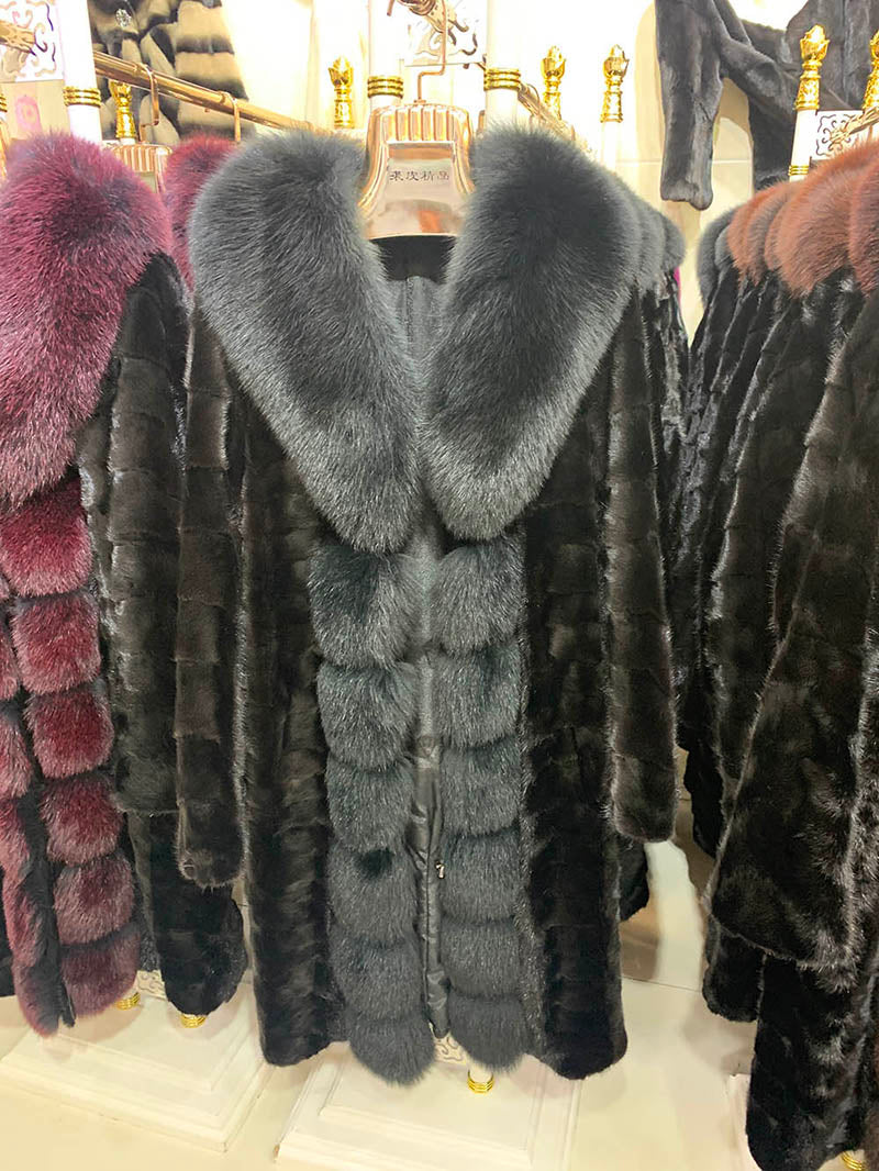Real Mink Fur & Fox Fur Trim Long Coats