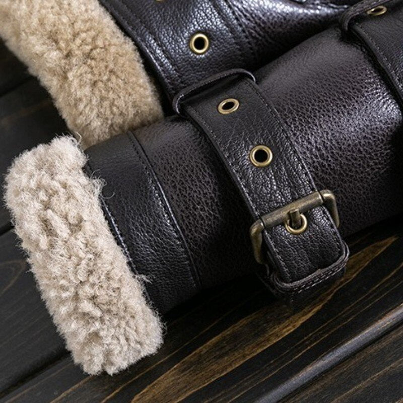 Double Collar Genuine Leather Coats Real Fur Shearling