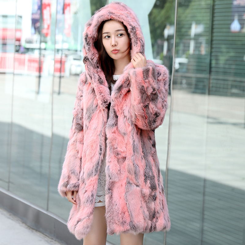 Mixed Color Blend Real Fur Hooded Coats