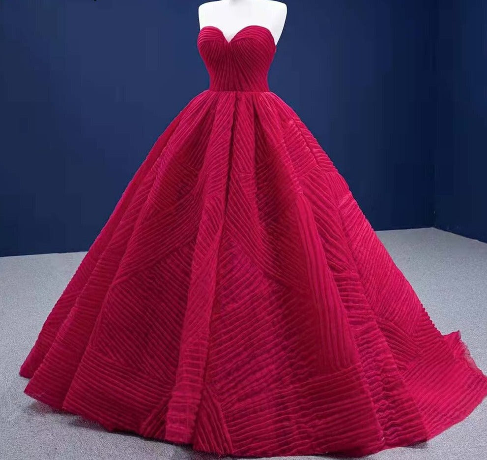 Candy Red Pleated Tulle Sleeveless Mermaid Gown