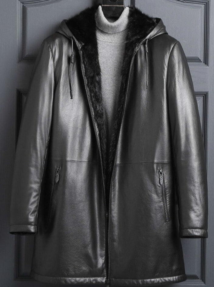 Genuine Leather Real Mink Fur Liner Long Coats