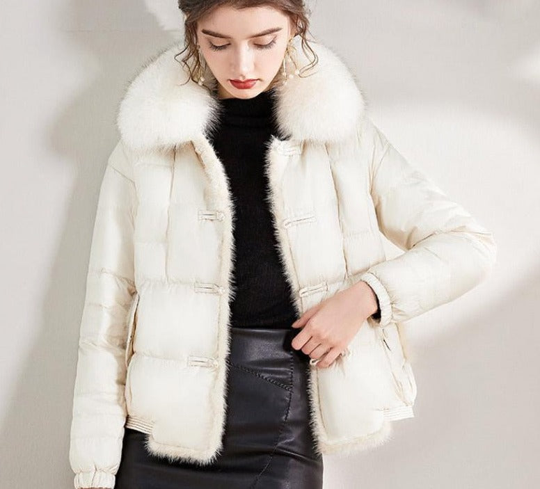 Duck Down Short Puffer Coats Real Fur Collar & Trim