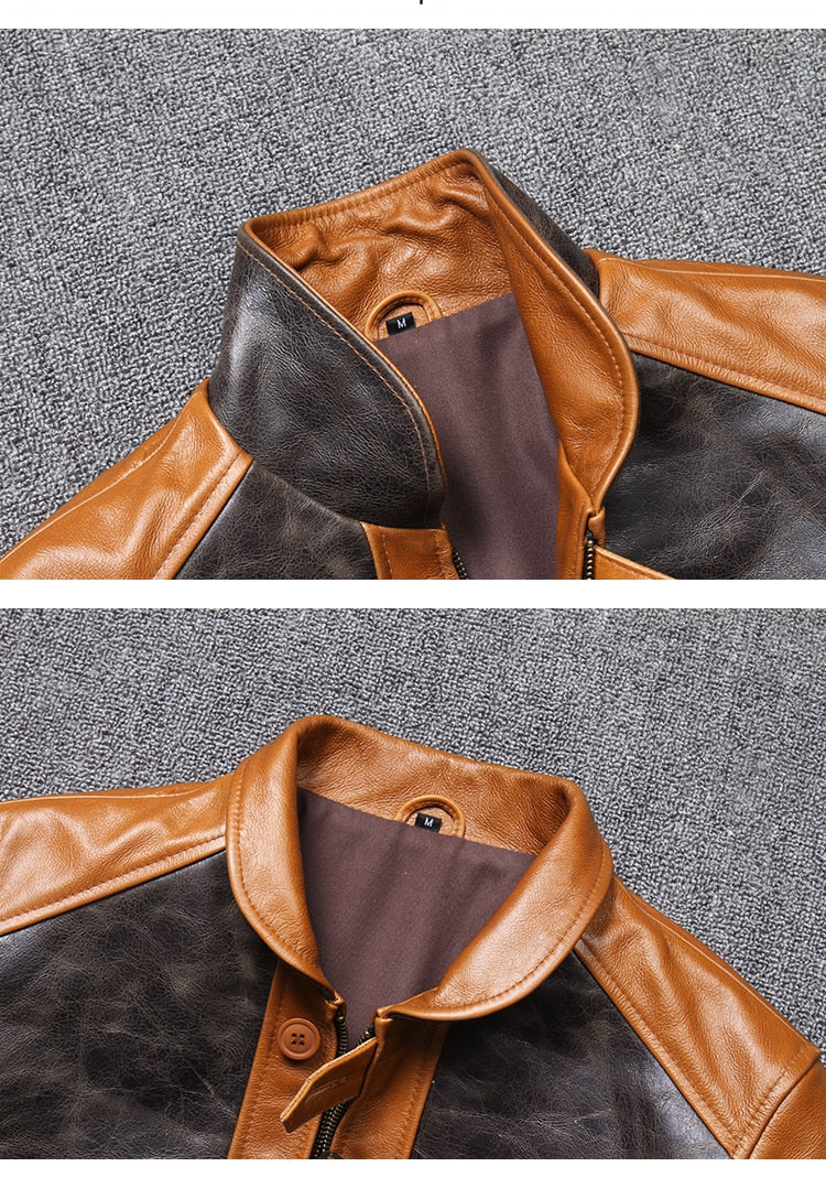 Genuine Leather Jackets Vintage Two-Tone