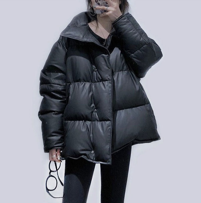 Genuine Leather Duck Down Coat Oversized