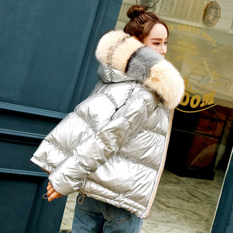 Metallic Real Fox Fur Parka Reversible Puff Jackets (Multi-Colors)