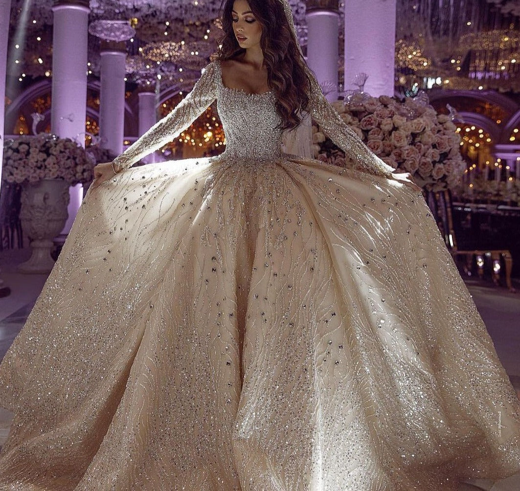 Luxury Champagne Crystal Sparkle Wedding Dresses