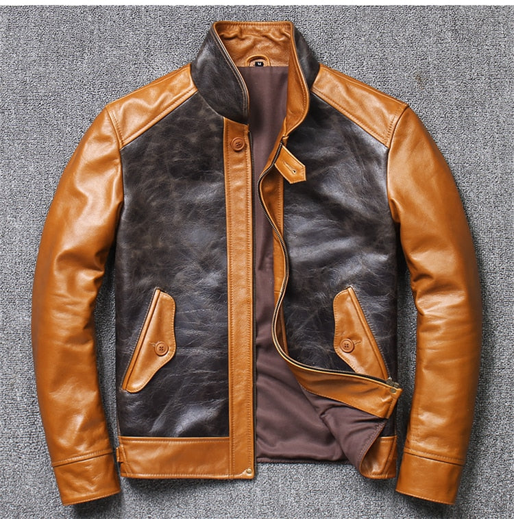 Genuine Leather Jackets Vintage Two-Tone